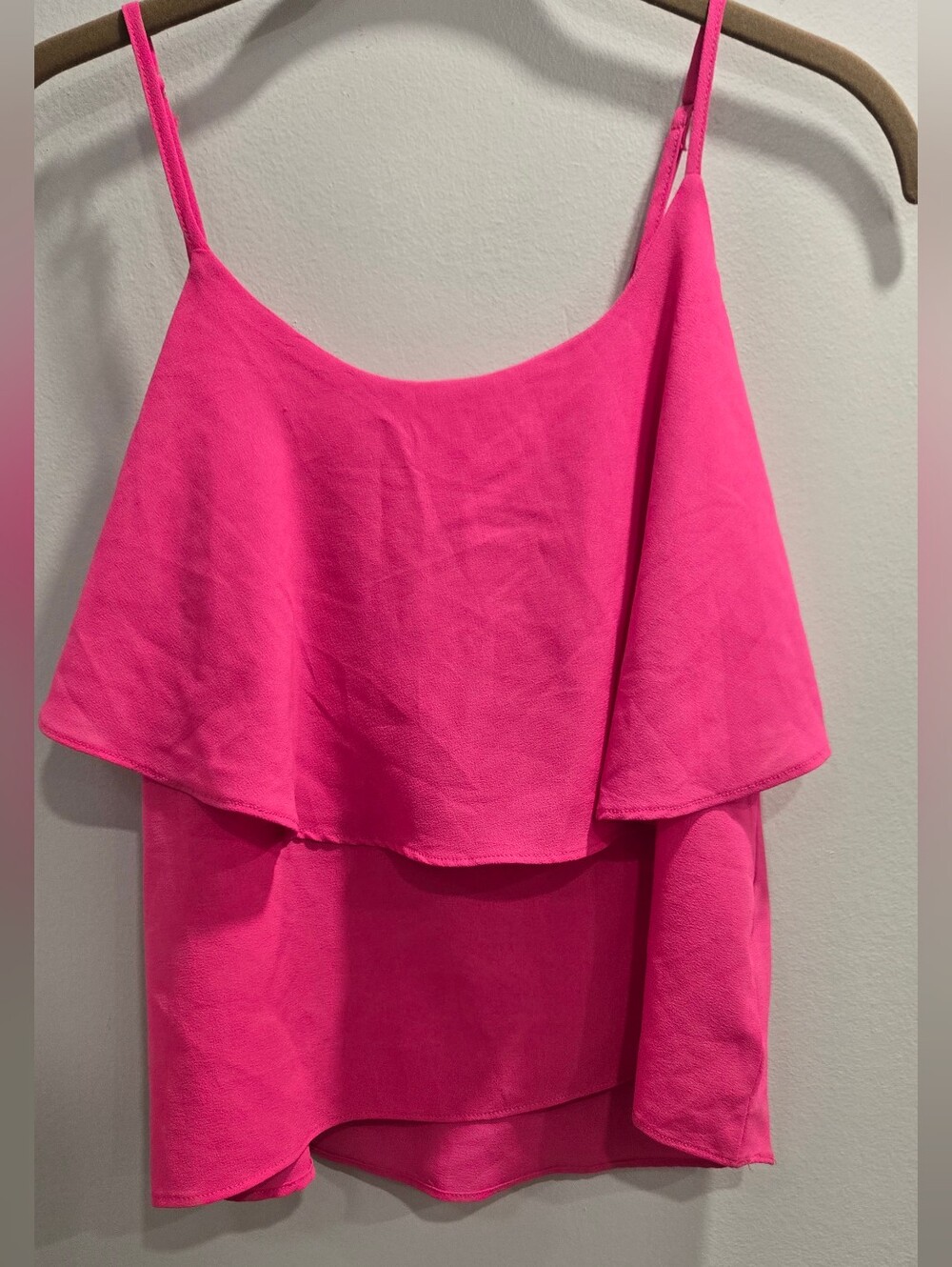 Paper Crane Bright Pink Layered Ruffle Spaghetti Strap Tank Top - Size S
